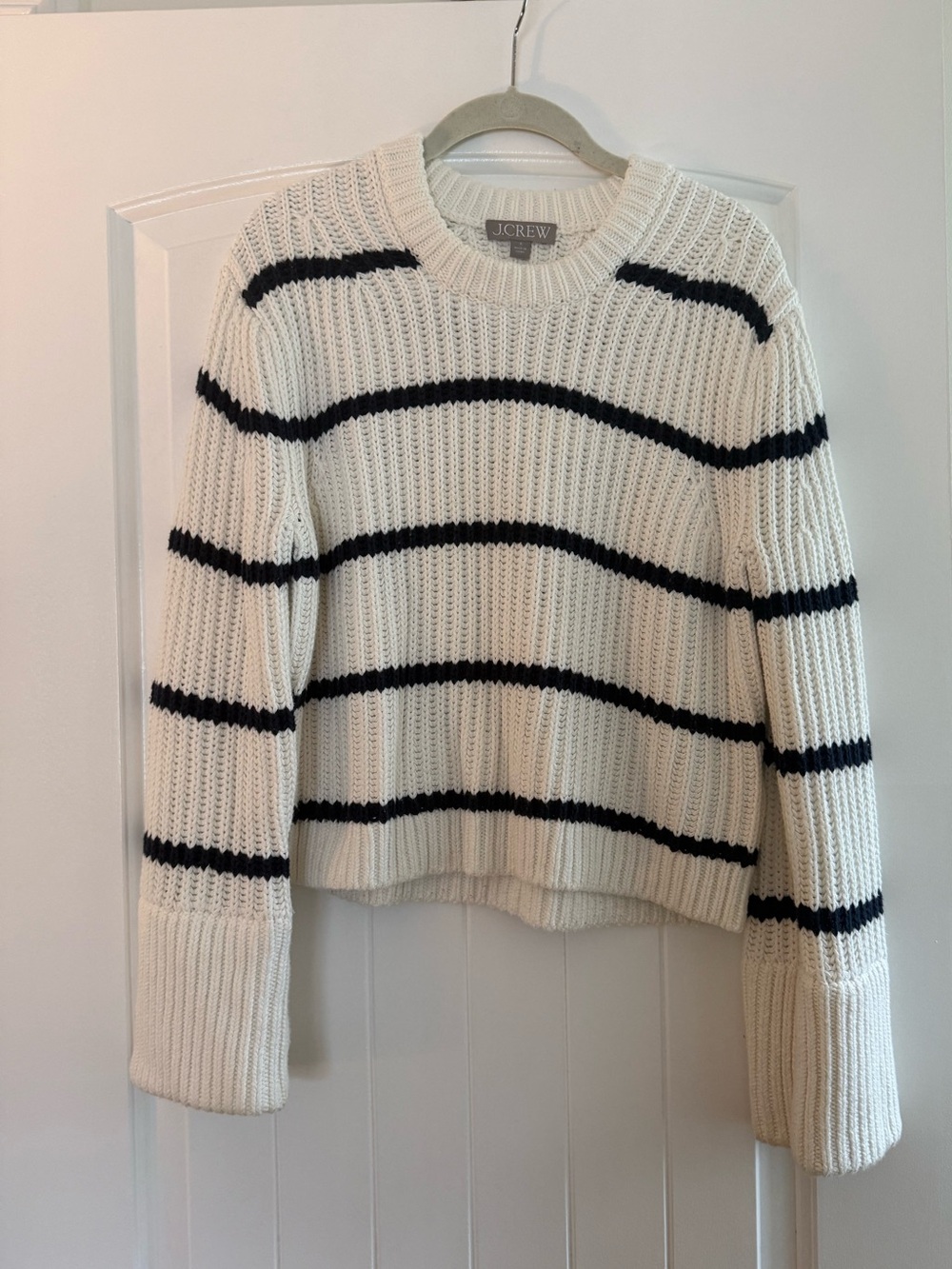 J. Crew Heritage Cream and Navy Stripe Chunky Sweater